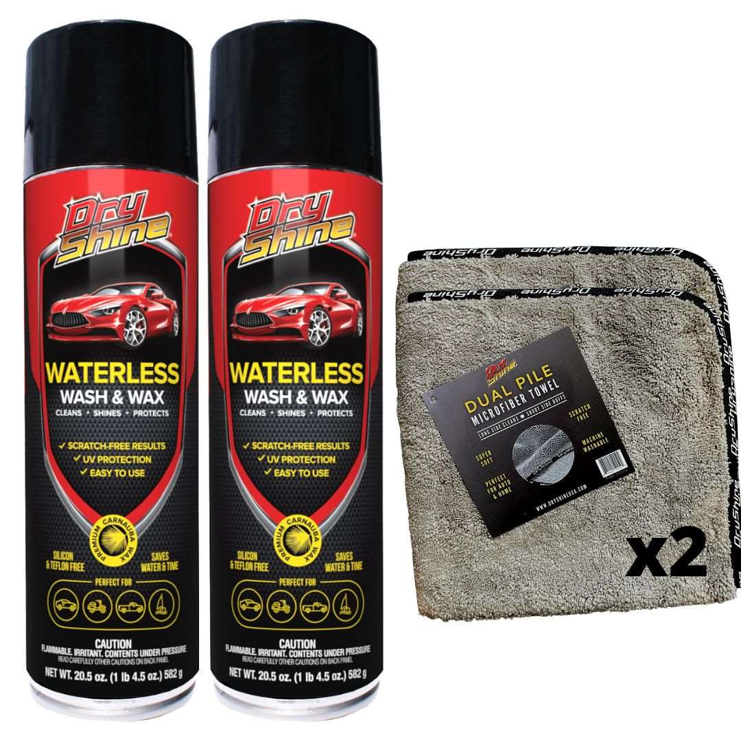Dry Shine Waterless Car Wash and Wax 2-Pack Plus 4 Dual Pile Microfiber Towels